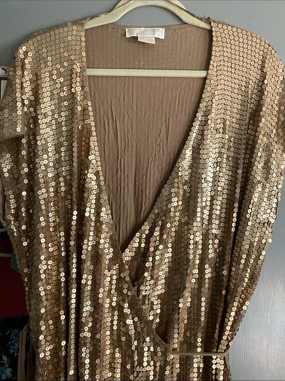 Michael Kors Gold Sequin Wrap Mini Dress
